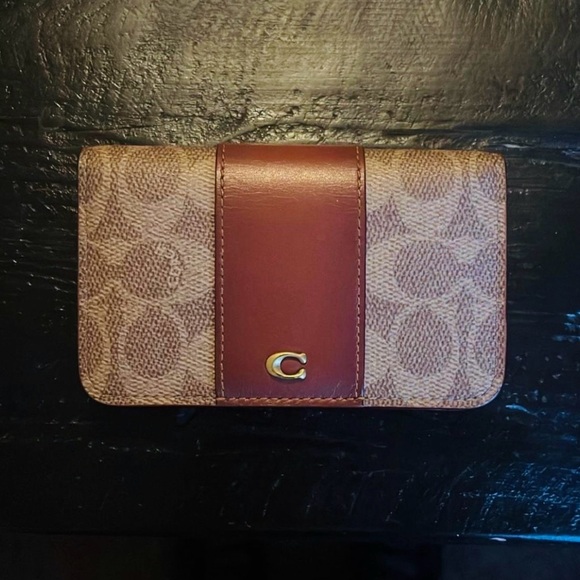 Coach Leather/Canvas Wallet With Signature Logo, Classic Style, Brown/Tan - Picture 1 of 3
